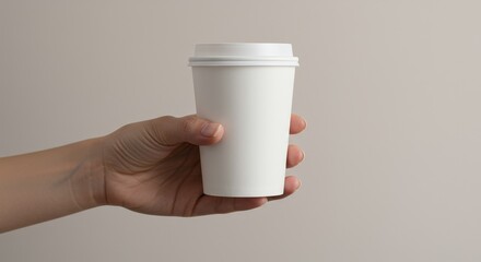 Person Holding White Paper Coffee Cup for Takeaway Drink Beverage