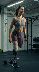 Obraz premium Photo of Adaptive Athlete Woman With Prosthetic Leg In Gym