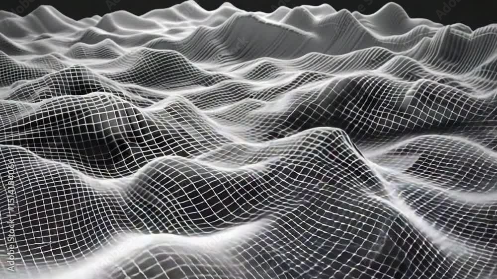Poster 3d abstract waves monochrome grid pattern design showcasing fluidity, movement, and texture in mesme