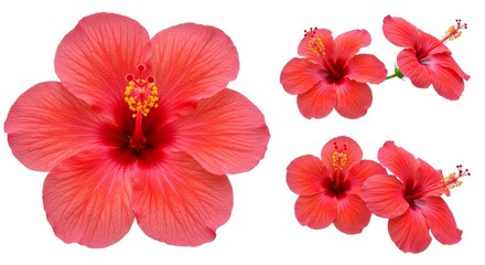 Isolated Red Hibiscus Flower Blooms with Vibrant Tropical Floral Beauty