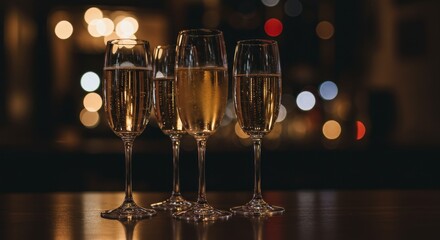 Photo Champagne Glasses Golden Bubbles Festive Night Celebration Drink