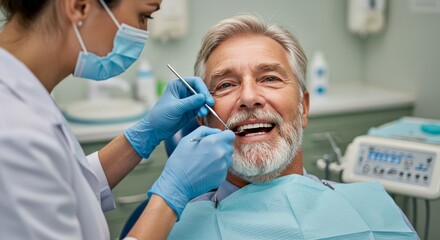 Photo Confident Senior Man Receives Dental Checkup in Clinic