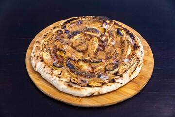 Traditional Brazilian sweet banana pizza with cinnamon and condensed milk. The best pizza in the world