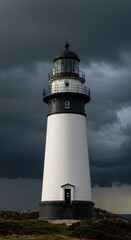 Lighthouse against turbulent sky coastal beacon
