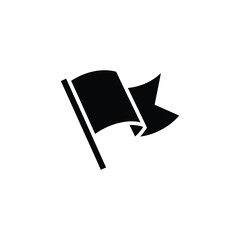 Black flag with pole waving in wind on transparent background icon symbol