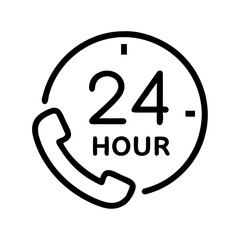 24-hour phone assistance icon with clock symbol and call graphic  