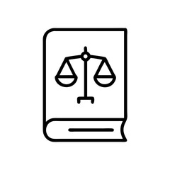 Law book with scales symbol on the cover in minimalist design  