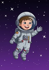 Pixel Art Astronaut Boy in Space Suit Among Stars Illustration