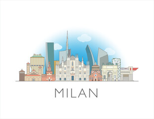 Fototapeta premium Milan, Italy cityscape illustration skyline drawing in colour