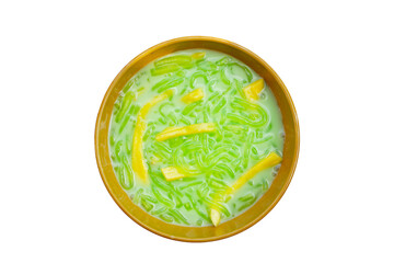 Rice noodles dessert with coconut milk cream