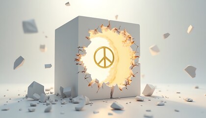 Peace Symbol Breaking Through White Cube