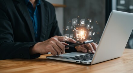 Photo of Man Using Laptop For Business Technology Online Work