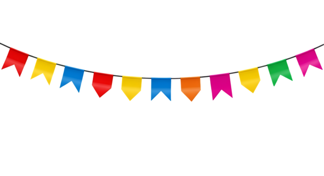 Bandeirinhas coloridas de Festa Junina com fundo transparente