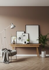 Realistic Interior with Neutral Tones, Modern Decor, and Natural Light