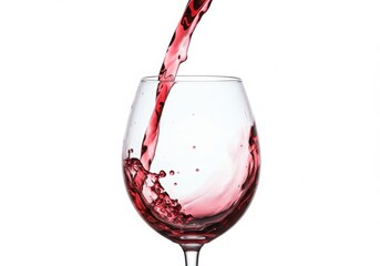 Red wine pouring into glass creating splash