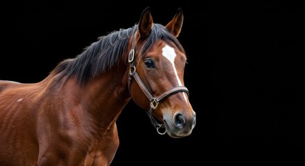 Obraz premium Realistic Photo of Brown Horse Head Detailed Close Up Isolated Black