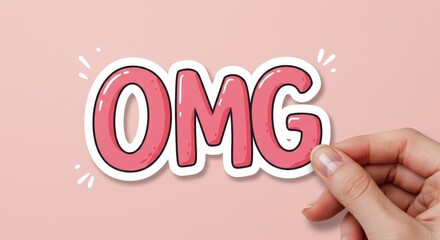 Pixel Art OMG Hand Sticker Holds Pink Background Aesthetic