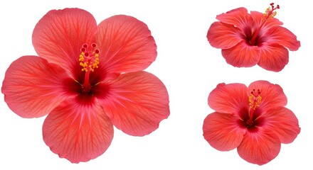 Red Hibiscus Flower Blossoms Floral Petals Tropical Nature on White