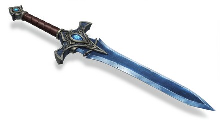 Pixel Art Sword Fantasy Weapon with Blue Gems and Metallic Hilt