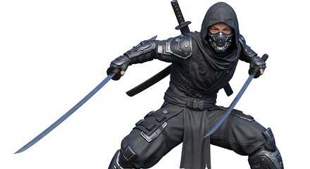 Ninja Character with Swords in Combat