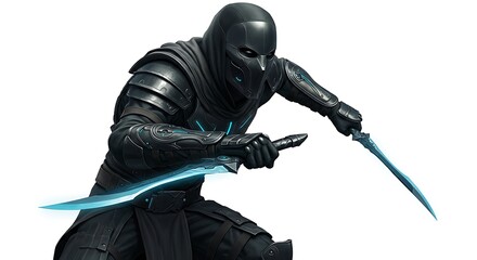 Ninja Character with Dual Energy Swords