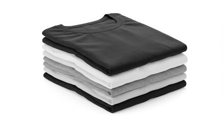 Stack of Folded T Shirts with Monochrome Colors Apparel Clothing