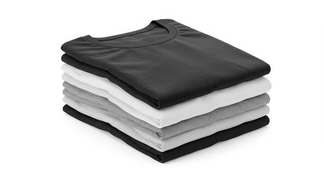 Stack of Folded T Shirts with Monochrome Colors Apparel Clothing