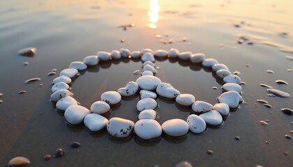 Peace Symbol Made of Stones on a Beach