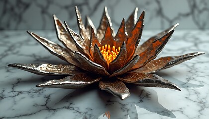 Gold Lotus Flower on Marble Surface