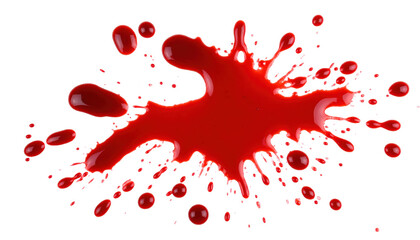 A blood splatter smear stain is overlaid on a white backgroud