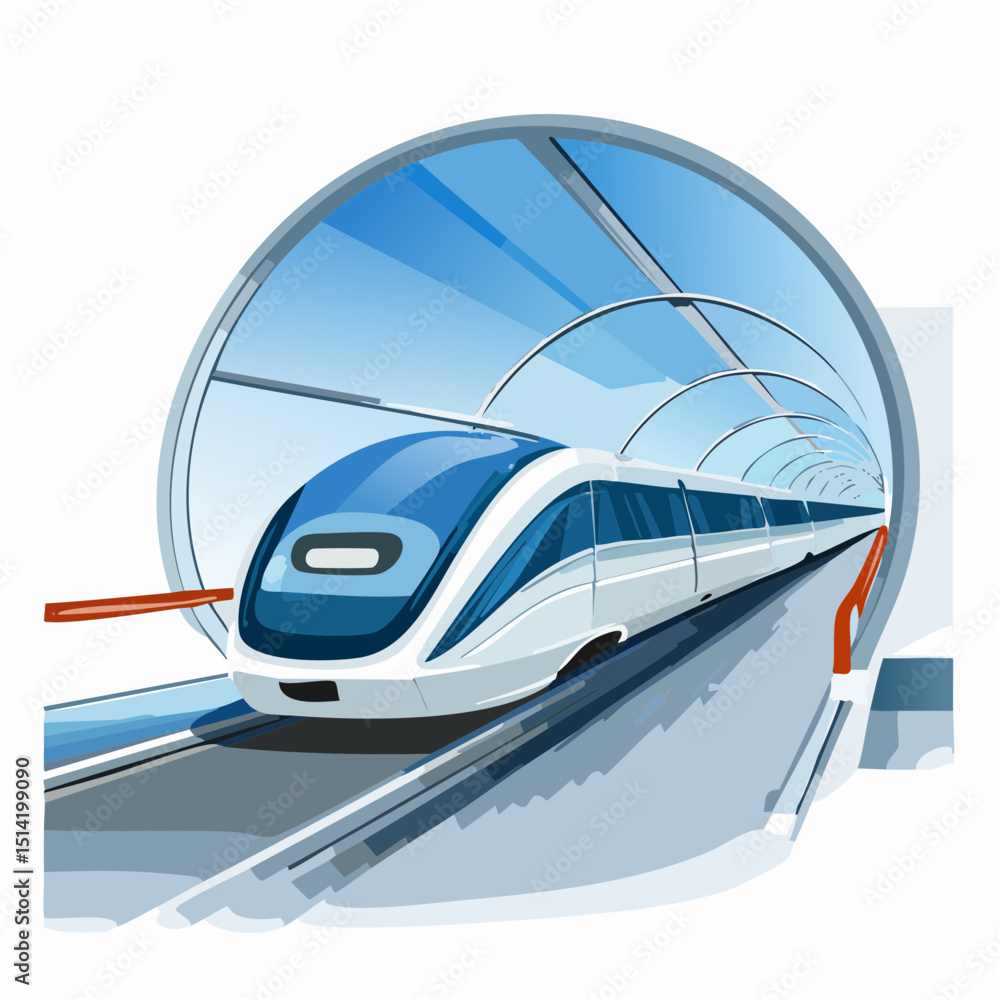 Poster hyperloop vehicle in tunnel, showing speed, tech design, and low-resistance shape.