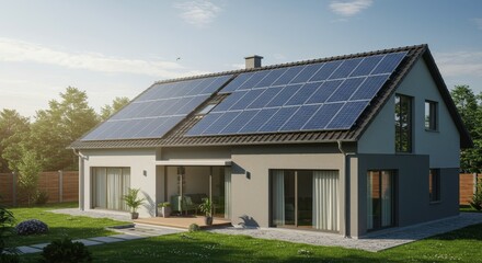 Realistic Image Of House With Solar Panels Energy Efficient Roofing