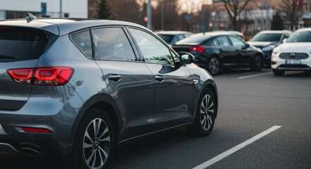 Realistic Photo Gray Car Parked Urban Street Modern Transportation