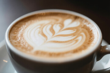 Latte Art Coffee Cup Foam Rosetta Espresso Cappuccino Cafe Drink Closeup Delicious