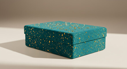 Obraz premium Teal Velvet Gift Box with Gold Splatter on Minimalist Background