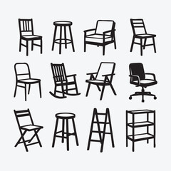 chair, furniture, dining chair, bar stool, armchair, outdoor chair, side chair, rocking chair, lounge chair, office chair, folding chair, stool, ladder, shelving, table