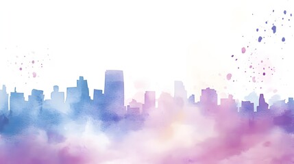 Watercolor cityscape silhouette with soft color transitions.