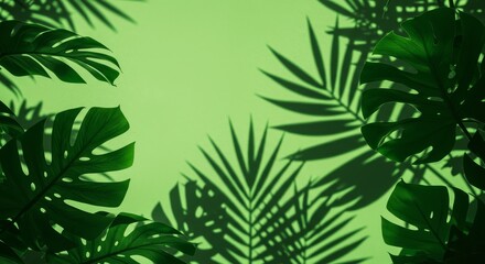 Tropical Green Leaves Shadow Plant Background Design Decoration
