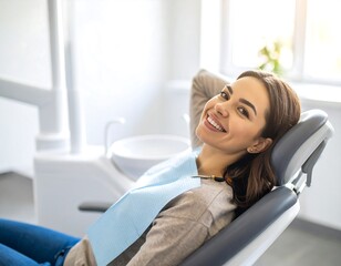 Happy woman relaxing in dentist chair