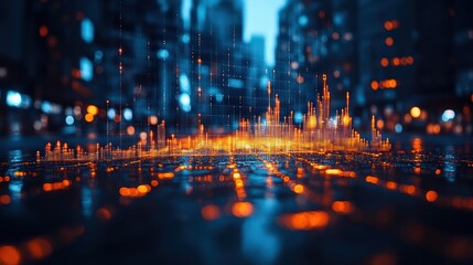 Futuristic Cityscape: Data Visualization on City Streets