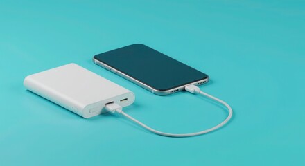 Phone charging on blue surface