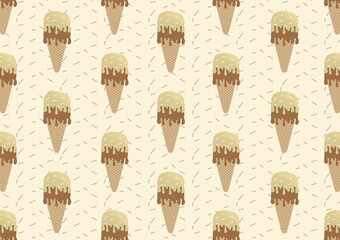 Ice cream vector pattern illustration with delicious melted chocolate and vanilla flavors. Perfect for wallpapers, assets, etc.