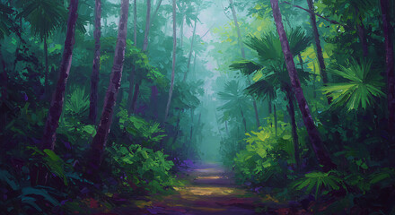 Obraz premium Tropical Forest Trail Atmospheric Digital Painting