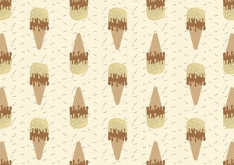 Ice cream vector pattern illustration with delicious melted chocolate and vanilla flavors. Perfect for wallpapers, assets, etc.