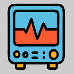 Heart rate monitor icon vector for medical checkups, showing vital signs on screen in flat design with vibrant colors and clean layout style.