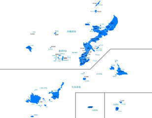 沖縄県　地図　ブルー　斑点　イラスト