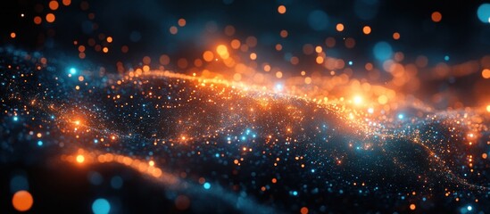 Abstract cosmic landscape of glowing particles