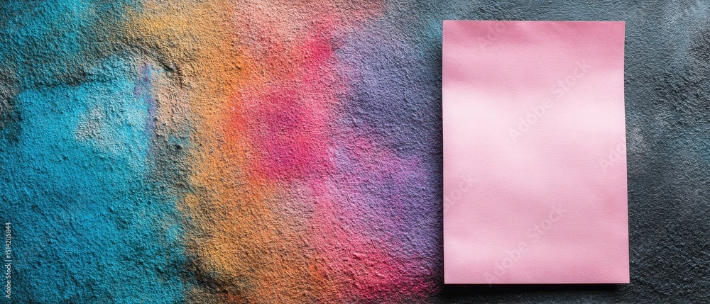Poster presentation day colorful textured background with a blank pink paper sheet positioned prominently.