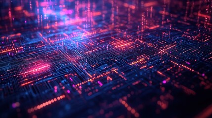 Abstract Digital Circuitry: Neon Glow Network