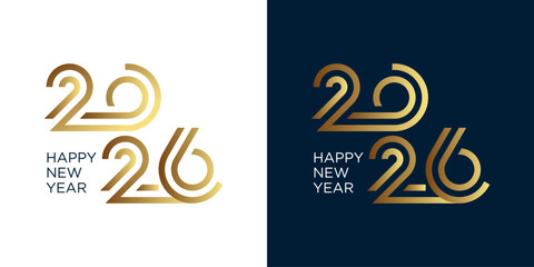 Happy New Year 2026 greetings with unique gold numbers on a black and white background